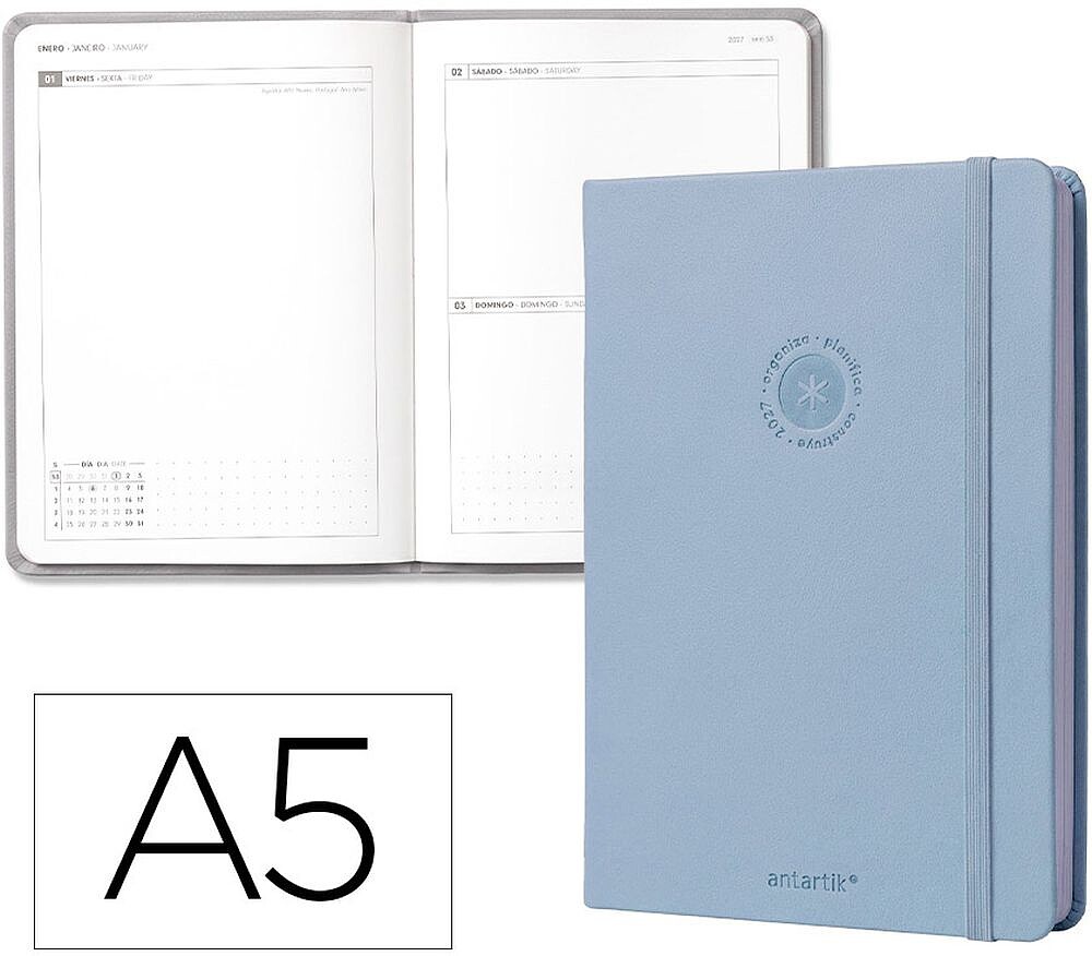 Agenda de escritório antartik 2027 encadernada dia/página a5bilíngue papel 70g fsc celeste