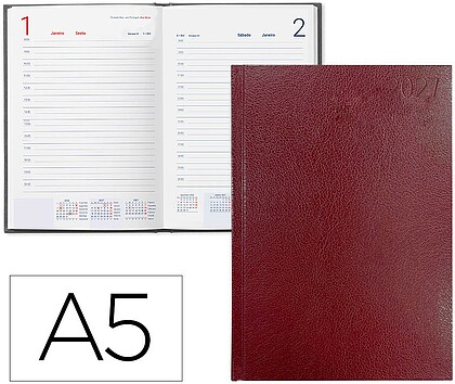 Agenda de escritório liderpapel 2027 encadernada corfu dia/página a5 portugues papel 60g fs c vermelho