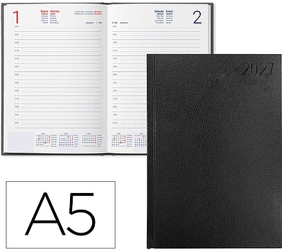 Agenda de escritório liderpapel 2027 encadernada corfu dia/página a5 bilíngue papel 60g fsc preto