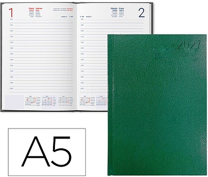 Agenda de escritório liderpapel 2027 encadernada corfu dia/página a5 bilíngue papel 60g fsc verde