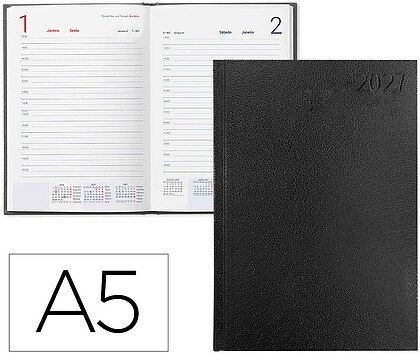 Agenda de escritório liderpapel 2027 encadernada corfu dia/página a5 portugues papel 60g fs c preto