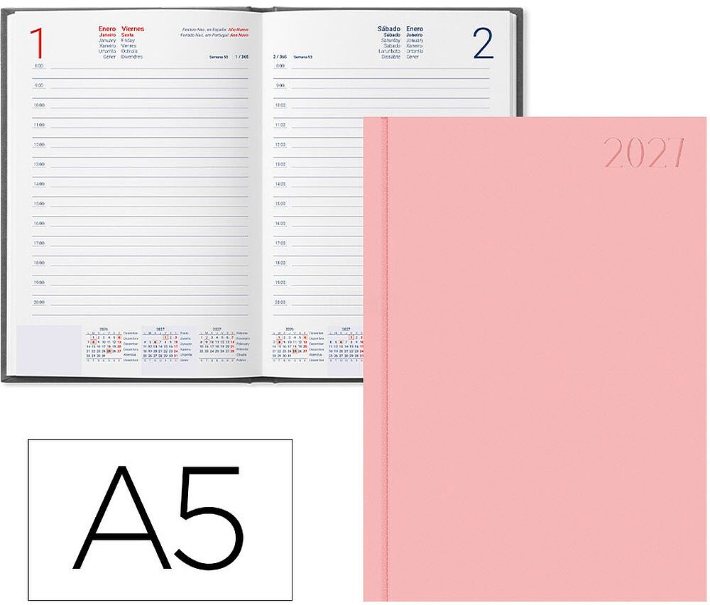 Agenda de escritório liderpapel 2027 encadernada corfu dia/página a5 bilíngue papel 60g fsc nova cor português
