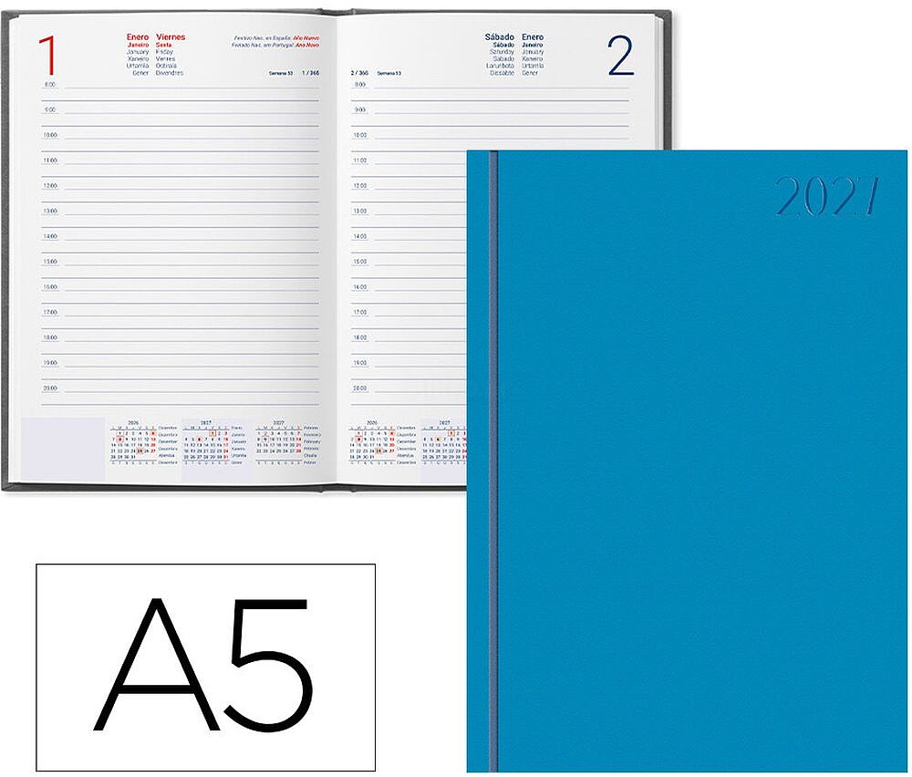Agenda de escritório liderpapel 2027 encadernada corfu dia/página a5 bilíngue papel 60g fsc nova cor português