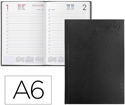 Agenda de escritório liderpapel 2027 encadernada corfu dia/página a6 bilíngue papel 60g fsc preto