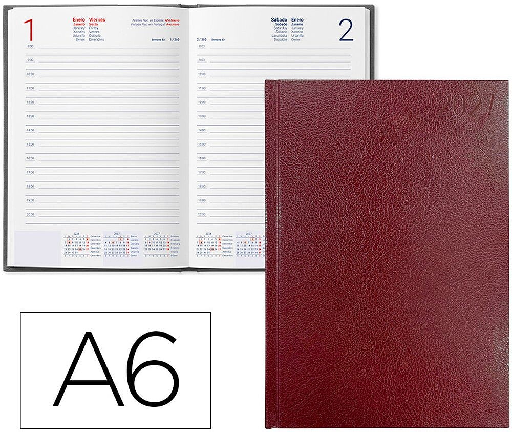 Agenda de escritório liderpapel 2027 encadernada corfu dia/página a6 bilíngue papel 60g fsc vermelho