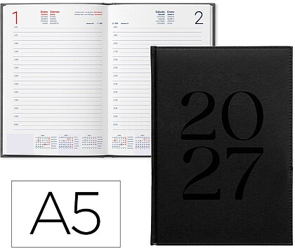 Agenda de escritório liderpapel 2027 encadernada creta dia/página a5 bilíngue papel 70g fsc preto
