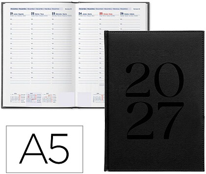 Agenda de escritório liderpapel 2027 encadernada creta semana à vista a5 bilíngue papel 70g fsc preto