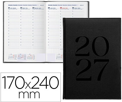 Agenda de escritório liderpapel 2027 encadernada creta semana à vista 170x240 mm bilíngue papel 70g fsc preto