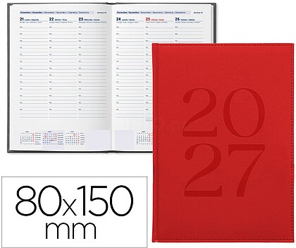 Agenda de escritório liderpapel 2027 encadernada creta semana à vista 80x150 mm bilíngue papel 70g fsc bordeaux
