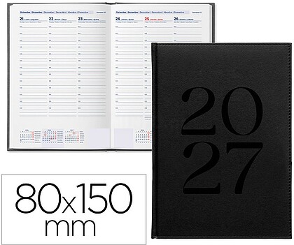 Agenda de escritório liderpapel 2027 encadernada creta semana à vista 80x150 mm bilíngue papel 70g fsc preto