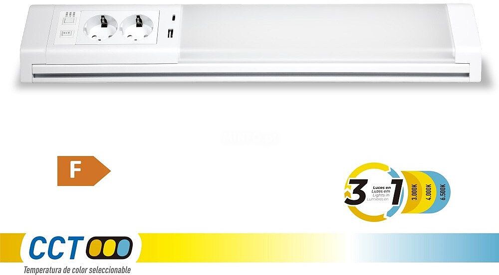 Régua led 5-10 w 3cct 450-850 lm com tomada e usb a-c, 518 x 80 x 85 mm G-31185