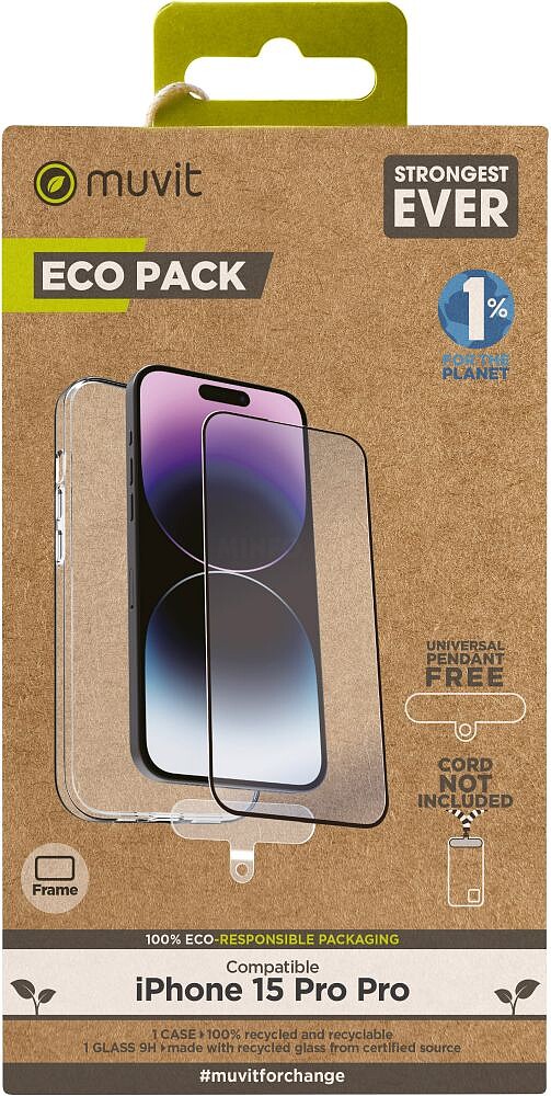 Funda muvit para iphone 15 pro max + protetor de ecrã de vidro temperado plano moldura preta MCPAK0084