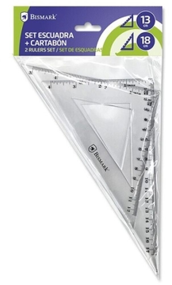Pacote Bismark de Esquadro de 13cm e Esquadro de 18cm - Fabricados em Plástico - Ideal para a Escola - Transparentes BI325138