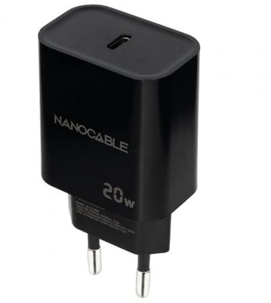 Carregador de Parede Nanocabo 10.10.2006/ 1xUSB Tipo-C/ 20W/ Preto