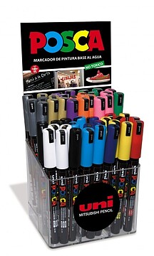 Expositor de 48 Marcadores de Pintura Posca PC-1MR - Ponta Roller de Fibra 0,7mm - Tinta Pigmentada à Base de Água - Resistente à Luz - Cores Sortidas 182634254