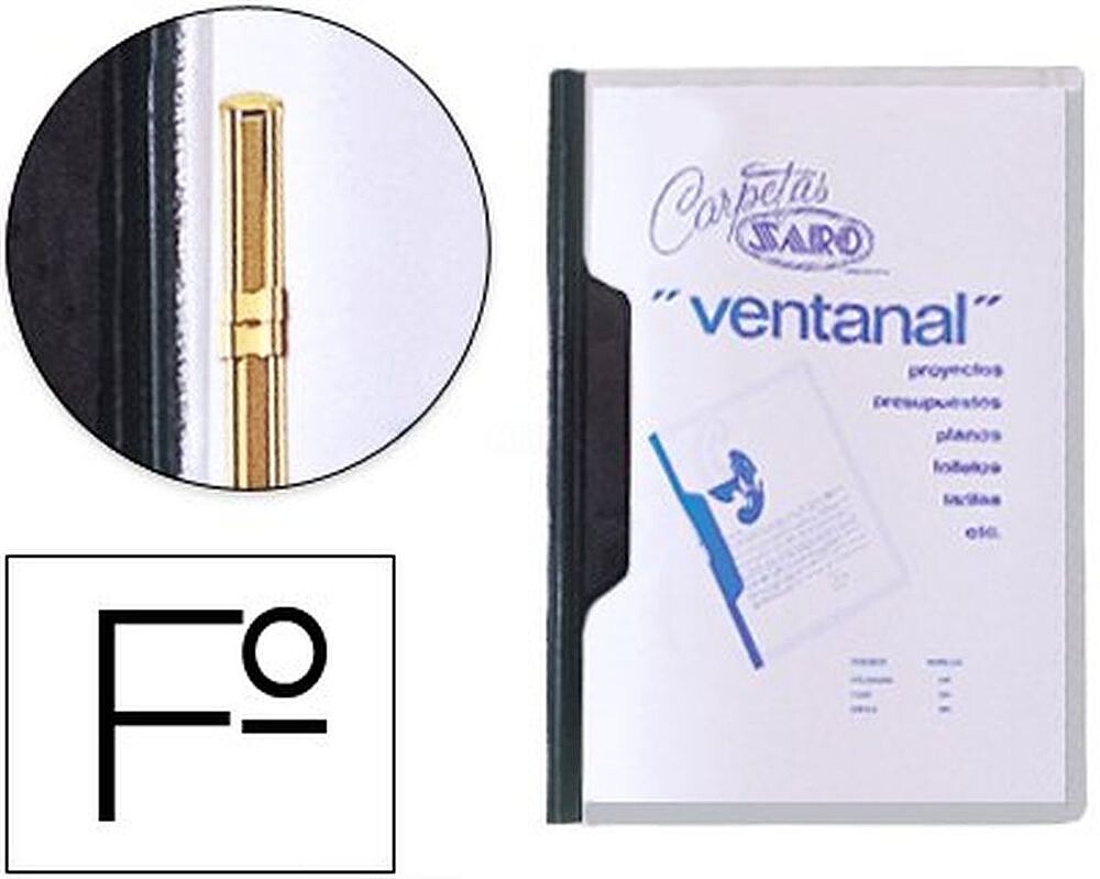 455 : Carpeta dossier fastener plastico saro folio con ventana color negro