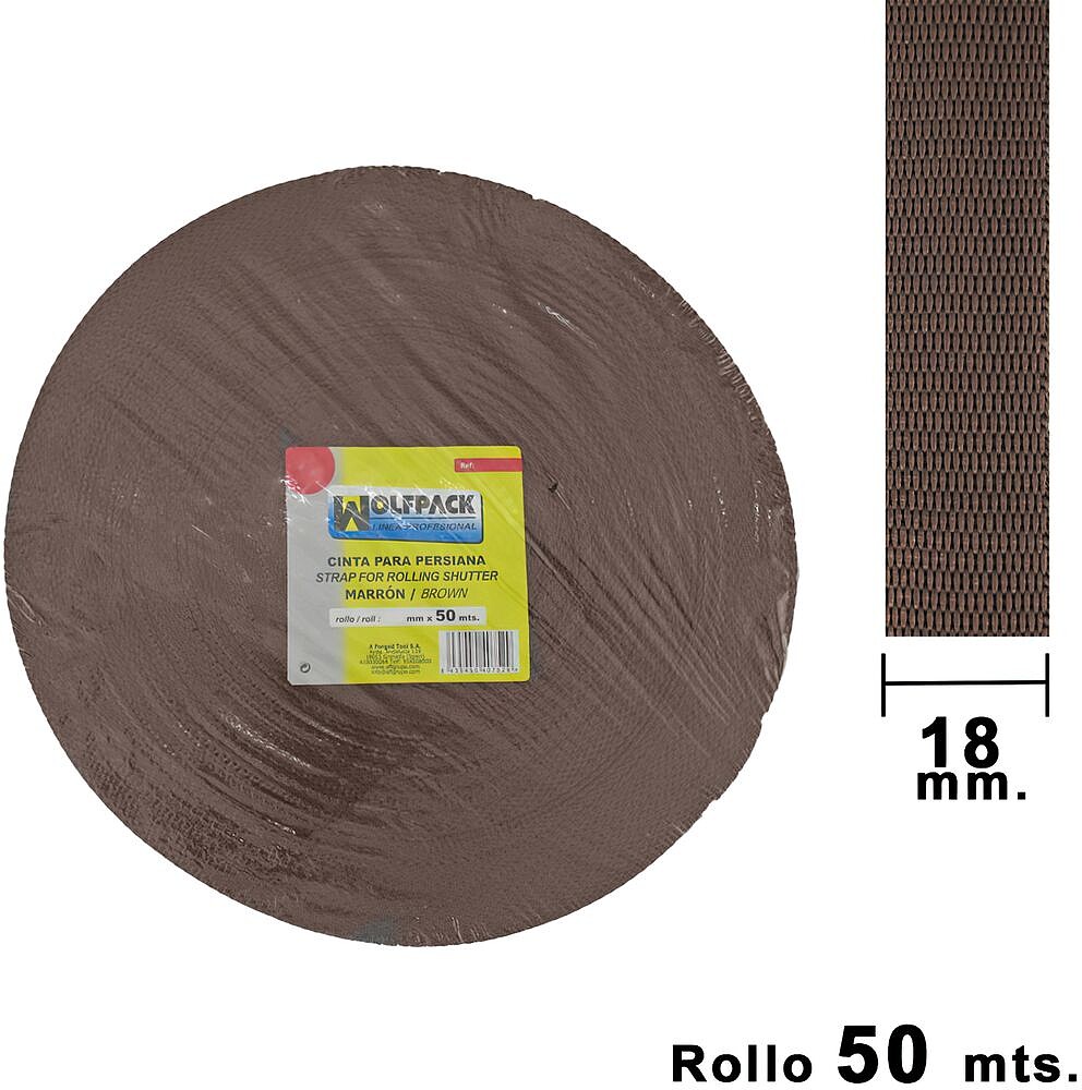 Cinta Persiana Wolfpack Castanho 18 mm. Rolo 50 Metros