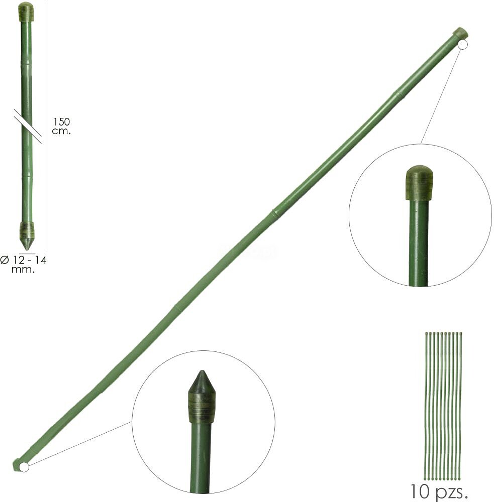 Tutor Varilla Bambú Plastificado Ø 12 - 14 mm. x 150 cm. (Paquete 10 Unidades)