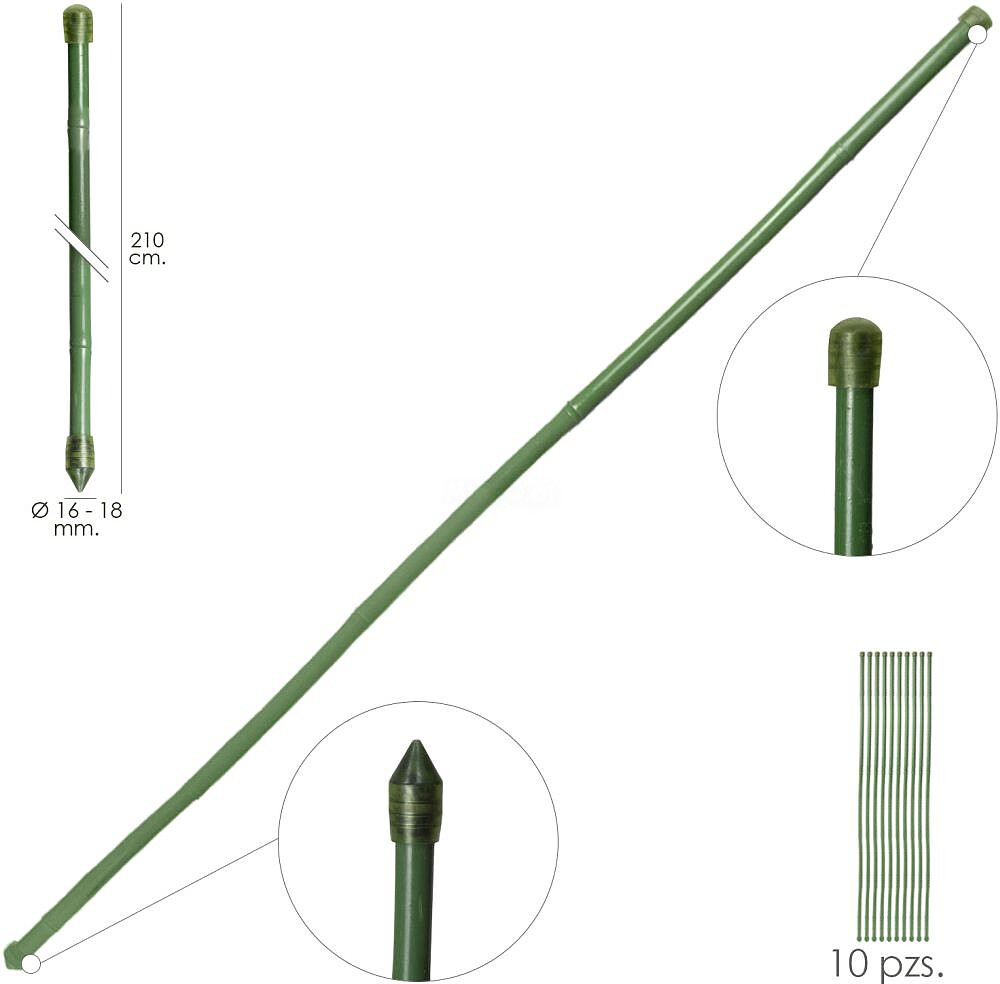 Tutor Varilla Bambú Plastificado Ø 16 - 18 mm. x 210 cm. (Paquete 10 Unidades)
