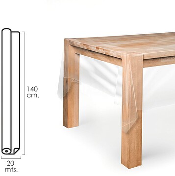 Toalha de Mesa Vinil Retangular Transparente. Impermeável Antinódoas PVC 140 cm. x 20 metros. Rolo Recortável. Interior e Exterior