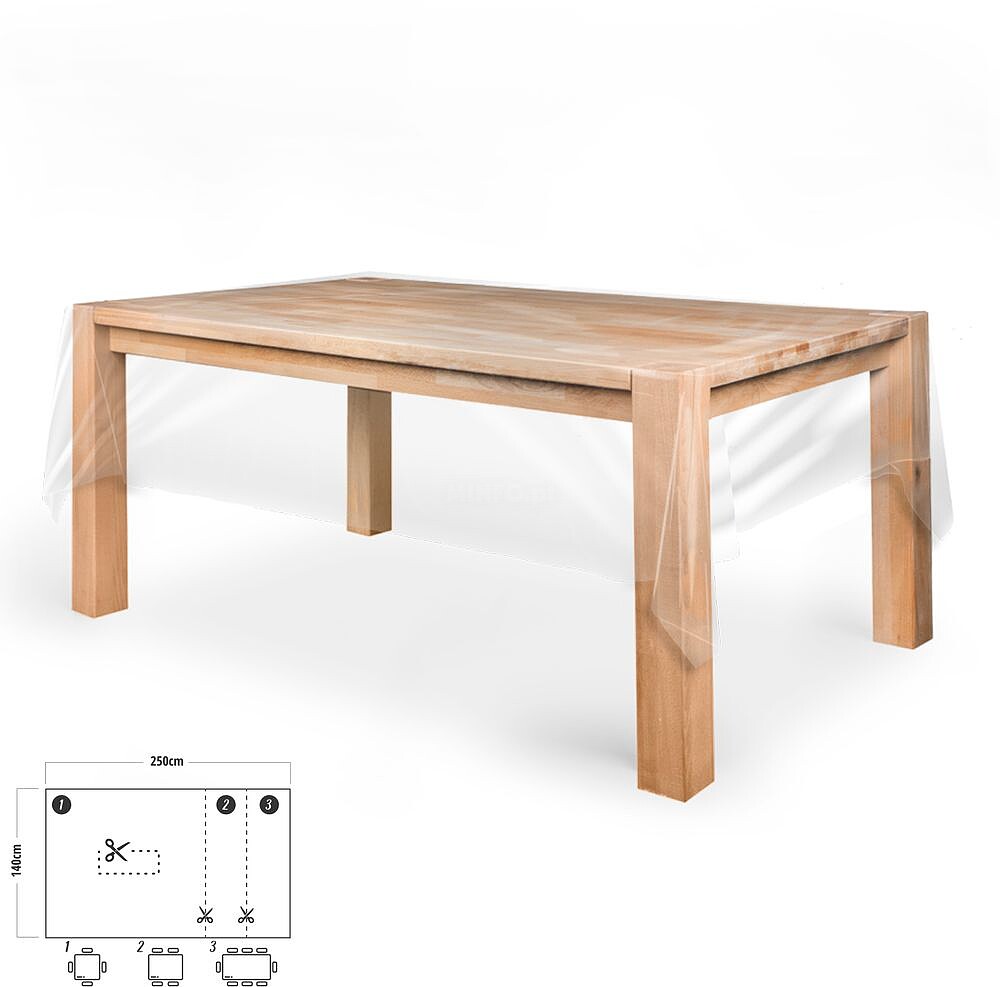 Toalha de Mesa Vinil Retangular Transparente Antinódoas PVC 140x250 cm. Recortável Uso Interior e Exterior