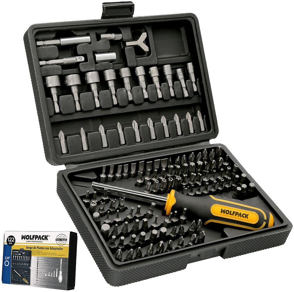 Jogo Pontas COM Chave de Fenda 1/4” 122 Pçs. COM Adaptador. Crómio Vanádio, Kit Chave Combinada, Kit Catraca, Jogo De Pontas, Punho e Adaptadores 1/4” Maleta 122 Peças. Crómio Vanádio Target