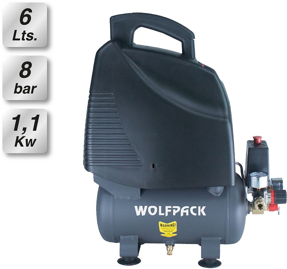 Compressor Wolfpack 6 Litros 1,5 HP Sem Óleo Compressor Wolfpack 6 Litros 1,5 HP Sem Óleo