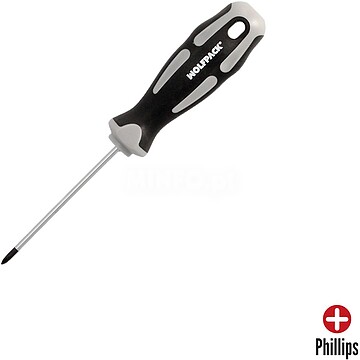 Chave de fendas Phillips Aço S2 Punho TPR Bimaterial. Medida PH 0 - Ø 3,0 x 75 mm. Chave de fendas Phillips Aço S2 Punho TPR Bimaterial. Medida PH 0 - Ø 3,0 x 75 mm