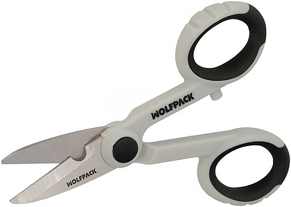 Tesouras Eletricista 140 mm. Cabo TPR Sem tensão. Lâminas Aço Inoxidável, Ergonómicas, Tesouras Cortar Cabo, Descascador de Fios Tesouras Eletricista 140 mm. Cabo TPR Sem tensão