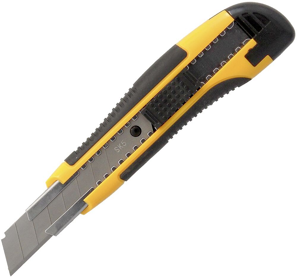 Cortador Com Lâmina De 18 mm. Com 2 Lâminas. Aço SK5. Punho Emborrachado Bimaterial. Botão de Segurança Libertação lâmina. Cortadores Cortadores Cortador Com Lâmina De 18 mm. Com 2 Lâminas