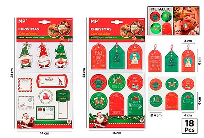 64576 Etiquetas e autocolantes de natal, modelos variados, 18 peças, blister G-64576