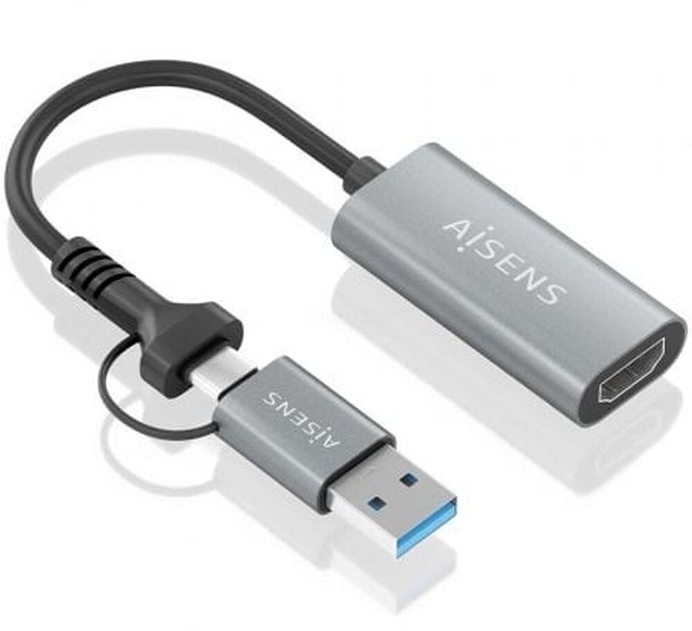Conversor HDMI Aisens A109-0913/ USB + USB Tipo-C 3.1 Macho - HDMI Macho/ 15cm/ Cinzento