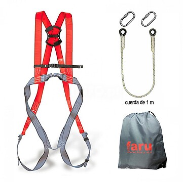 BASICO2 : Conjunto anti-queda faru arnes p30f + corda c170 + 2 mosquetoes virola + bolsa porta arnes