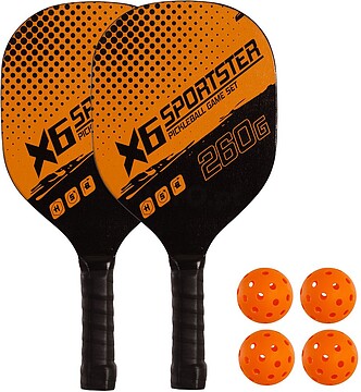 Conjunto de 2 Raquetes de Pickleball de Madeira com 4 Bolas
