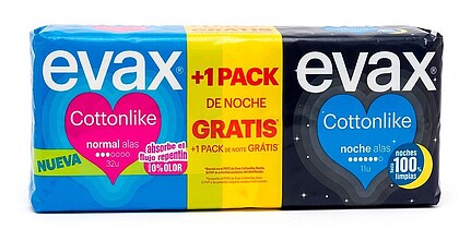 97133 Pensos higiénicos pack cottonlike normal com asas 32 un. + noite com asas 11 un G-97133