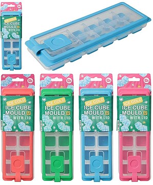 76976 Forma de gelo com tampa, 12 cubos, cores sortidas, 9,3 x 4 x 26,5 cm G-76976