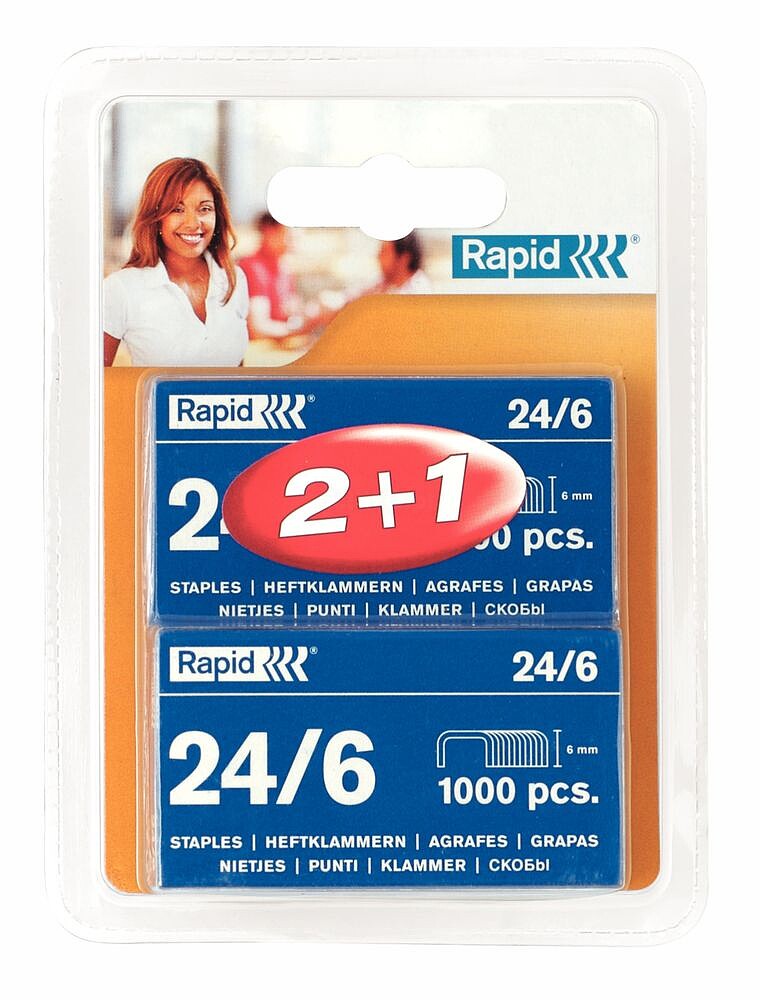 Agrafes 24/6 mm cx. 1000 galvanizado Standard (Apresentação blister - 2+1 oferta) : Aço inox (Venda multiplos 10) es20710621