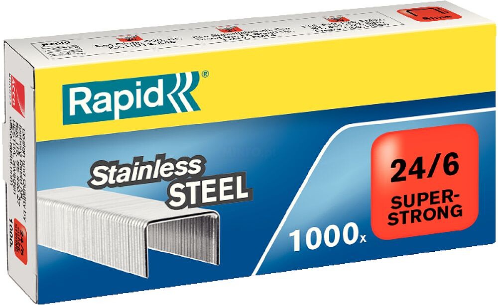 Agrafes 24/6 mm cx. 1000 aço inoxidável Super Strong : aço inox : venda multiplos 5 uni es24858100