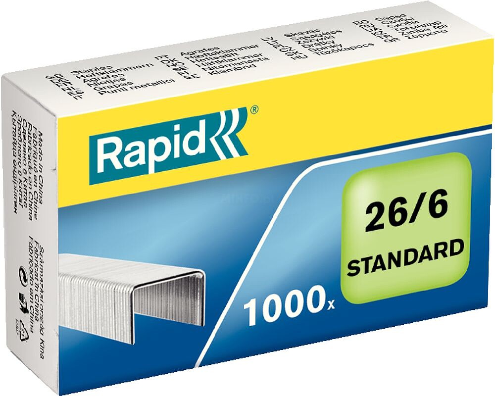 Rapid Confort Caixa de 1000 Grampas 26/6 - Até 20 Folhas - Fio Flexível Galvanizado - Ponta de 6mm