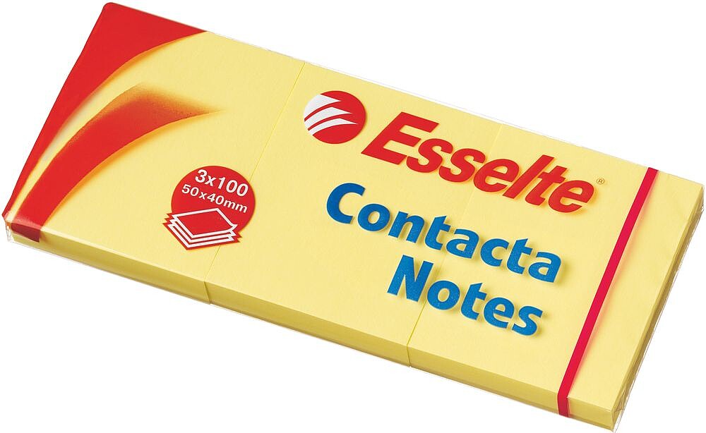 Contacta Notas 50 mm. x 40 mm. (bloco 100 folhas. Pack 3 unidades) : amarelo : venda multiplos 4 pks uni es83012