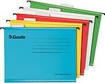 Esselte Pack Clássico de 10 Pastas Suspensas Reforçadas A4 - Visores de Plástico Transparente - Etiquetas Brancas - 100% Cartão Kraft Reciclado - Cores Sortidas