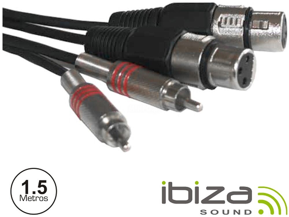 Cabo 2-XLR 3P Fêmea/ 2-RCA Macho 1.5M Ibiza G-CM1.5RXF-2