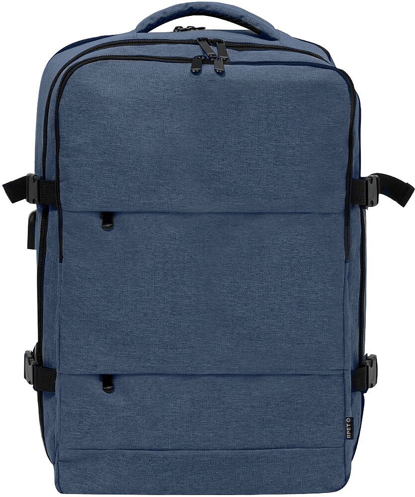 Mochila Myriax Poliéster 300D RPET Conexão USB. Acolchoada. Bolso Acolchoado para Portátil. Compartimento para Sapatos 20354