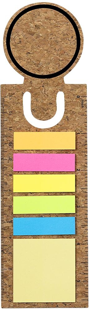 Régua Marcador de Livro Rusnik Cortiça 13 cm e 5’. 15 Notas Adesivas 4 x 4,5 cm. 75 Mini Notas Adesivas 1,2 x 4,4 cm 21660