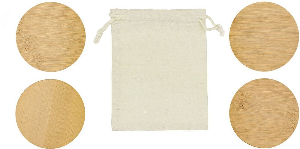 Set Bases para Copos Elmor Bambu 4 Peças. Bolsa Algodão 21689