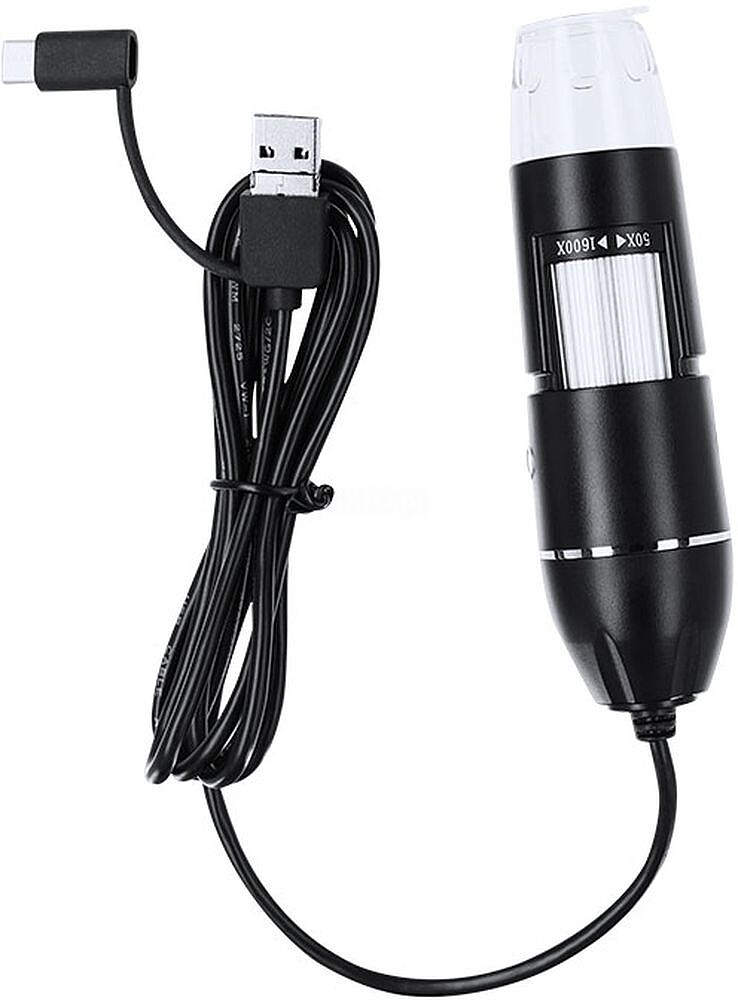 Microscópio Digital Patsmi 1600X ABS/ Metal 8 Leds. Conexão USB e Tipo C 21816