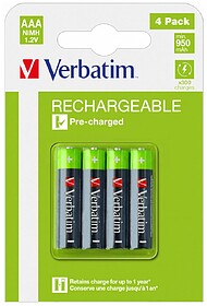 Pilhas Recarregáveis AAA 1.2V 950mAh Verbatim 4un