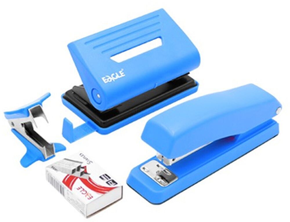 Gift Pack Agrafador+Furador Eagle Neon Color Azul