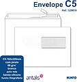 Envelope C5 162 x 229 mm, 90g/m2, branco, banda de silicone, janela direita, 45mm x 100mm, pala recta, Pasta química, 500 unidades/caixa, Fundo litografado,, PMS 5305