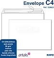 Directo, ENV 625, Envelope, 229 x 324 mm, C4, 90g/m2, branco, banda de silicone, sem janelas, pala recta, Pasta química, 250 unidades/caixa, Fundo litografado